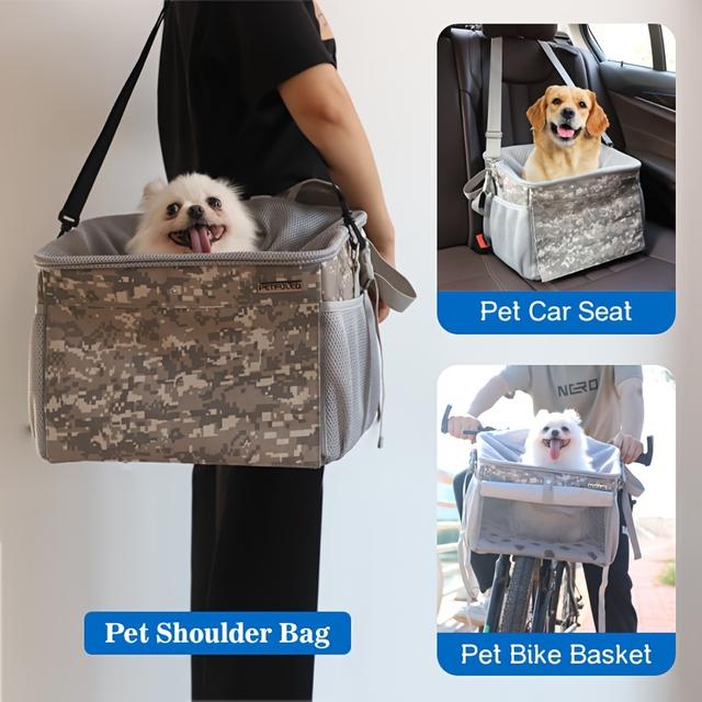 TEMU Dog Bike Basket, Small Pets Dog Basket For With Breathable Mesh, Removable Bicycle Basket Front Handlebar Bicycle Basket For Basket, Large Side Pockets, Comfy Cushion, Outdoor Camping