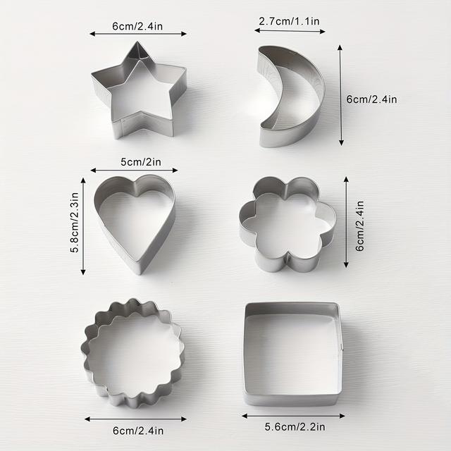 TEMU Set Of 6 Heart, Plum , Star, And Square Shaped Cookie Cutters, Made Of 430 Stainless Steel, Perfect For Sugar And Creative Cookie Making.
