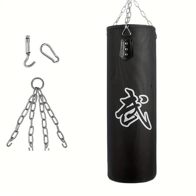 TEMU 1pc Black Oxford Cloth Boxing Punching Bag With Gloves, Taekwondo Training Equipment For Adults, Home Gym Hanging Sandbag With Metal Chains And Hooks