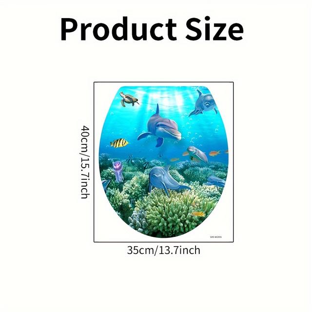 TEMU Cartoon Shark & Turtle Toilet Lid Decal - Matte , Self-adhesive Bathroom Sticker