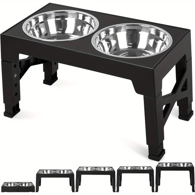 TEMU 1 Set-elevated Dog Bowls With 2 Stainless Food Bowls, Raised Dog Bowl Adjusts To 5 (3.15", 8.66", 9.84",11.02", 12.2") For Small Medium And Large Dogs