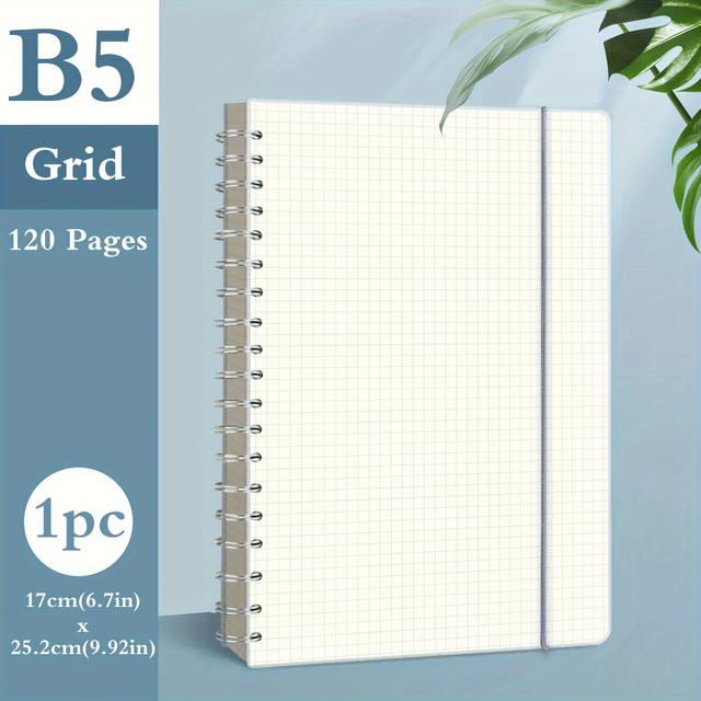 TEMU 1pc, A5/b5, 60 Sheets, 120 Pages, Simple Spiral Coil Notebook, Horizontal Line/grid Journal, Waterproof Pp Cover, Journal Memo, Office Supplies, Notepad For Office, Home, School