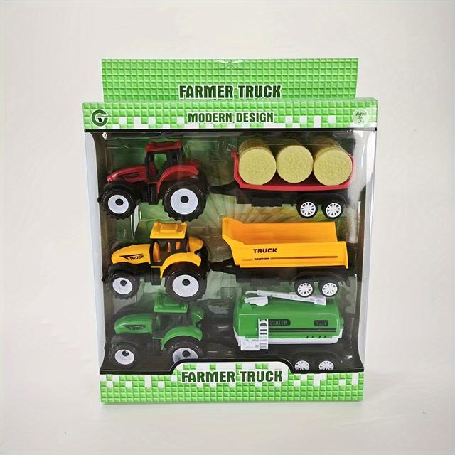 TEMU 3-in-1 Tractor Combination Set Simulation Toy Car Model Boy Toy Gift Box Packaging, As Birthday, Christmas, Class Prize, Halloween Gift
