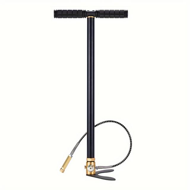 TEMU SDIVEOXY Pompe à Air Manuelle Haute Pression 30Mpa, Noire avec Accents Dorés - Pompe à Main Compacte pour Réservoirs de Plongée, Pneus de Moto et de Voiture, Tuyau Flexible et Jauge de Pression