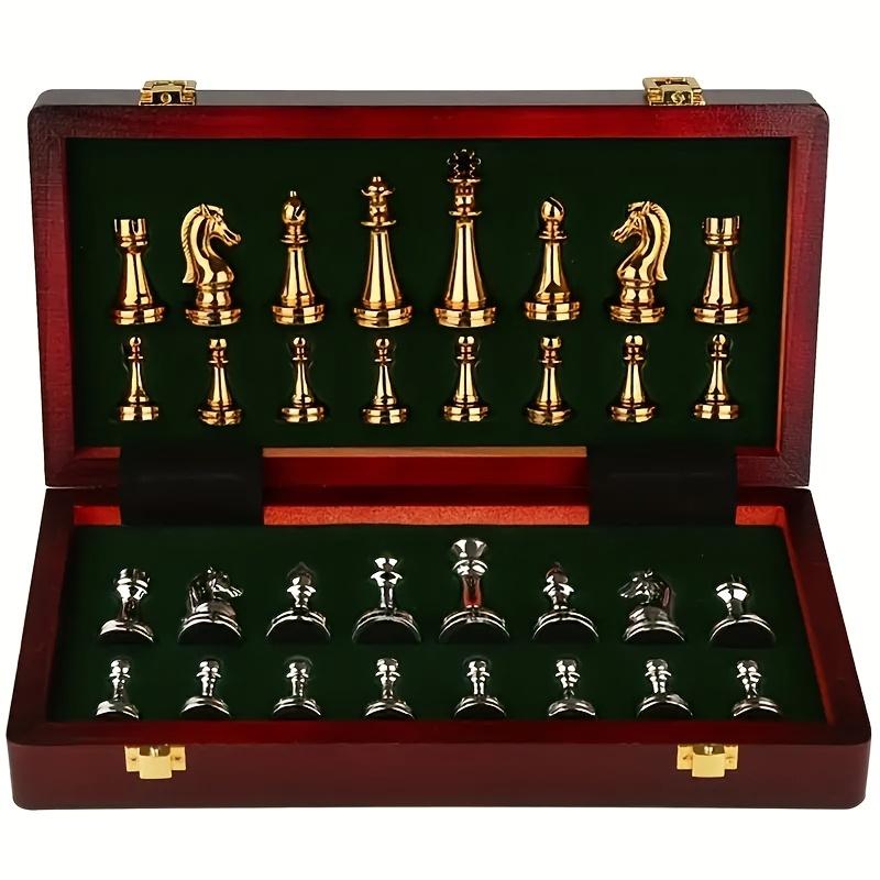 TEMU Chess 30*30cm/11.8inch Wooden Folding Board Metal Alloy Pieces Chess Game Set High Quality Board