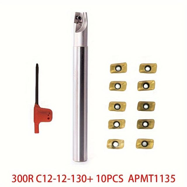 TEMU 1pc BAP 300R C10/C12/C14/C16 Suporte de fresa +10pcs APMT1135 Fresagem de de desbaste, Barra de CNC para inserção de fresa, Manuseio de usinagem de fresa