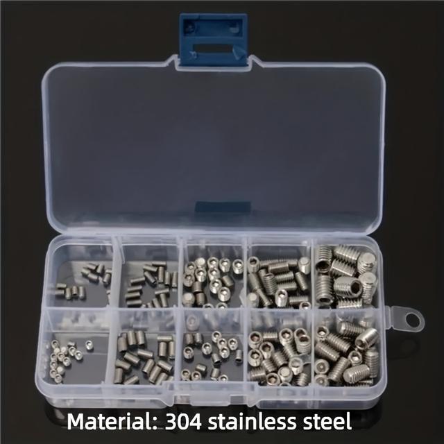 TEMU 100-200pcs 304 Stainless Steel/carbon Steel Allen Head Socket Hex Set Grub Screw Cup Point Assortment