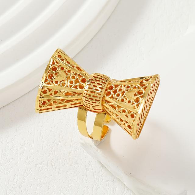 TEMU Fashionable Wide Bow Hollow Floral Pattern Copper Adjustable For Women