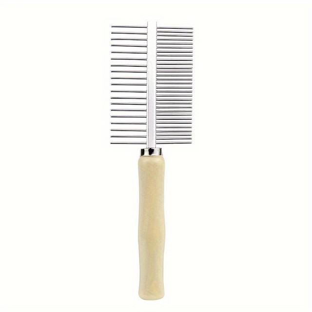 TEMU Professional Dog & Grooming Comb With Wooden Handle - Heavy-duty Detangling Brush Suitable For Dogs, Removes , Knots & Loose Hair, & Fur Care For Puppies And Kittens