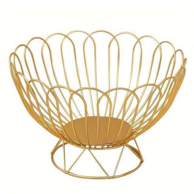 TEMU Elegant Metal Fruit Basket With Wicker-like Design - Durable Iron Construction, Round Bowl For Kitchen, Dining, Or Gift, Food--, Perfect For Home Decor, Fruit Bowl For Kitchen/dining/table