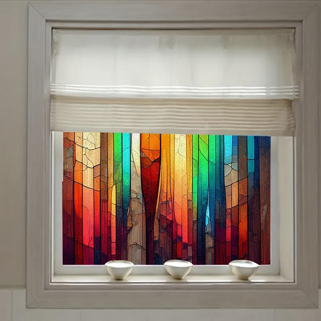 TEMU Farbenfrohe Geometrische Buntglas-Fensterfolie - Elektrostatische PVC-Sichtschutzfolie für Zuhause & Auto, Lebendiges Mosaik-Design für Schlafzimmer, Wohnzimmer, Küche, Badezimmerdekoration