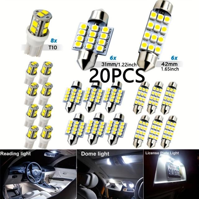 TEMU 20pcs Car Led Light Reading Light Car Interior Light Led Cars Wedge Lights T10 T5 Dome License Plate Lighting Trunk Bulbs