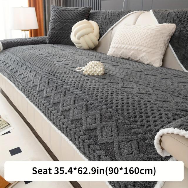 TEMU 1pc Plush Sofa Slipcover, Warm And Thick Sofa Cover, Furniture Protector, Bedroom, Office, Living Room Home Decoration, Not Including Backrest, Armrest, Pillow Case