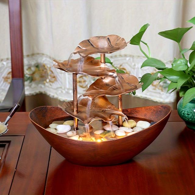 TEMU 1 Piece Of Ornament, Tabletop Fountain, Indoor Home Decor, Led Fountain Light, Desktop Lighting, Leaf Craft, Living Room And Office Decoration, Holiday Gift, Sailboat Design, Usb Powered