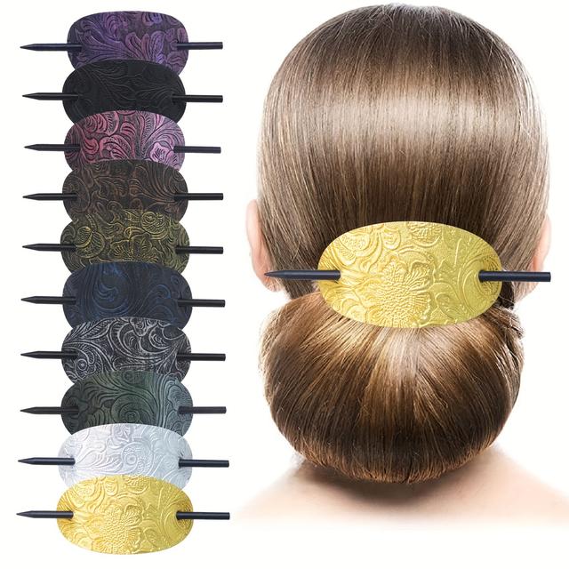 TEMU 10pcs Vintage Hairpins For Long Hair, Curly Hair, And Updos, Pu Leather Hair Ties, Oval Hair Accessories