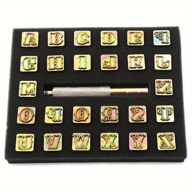 TEMU Alphabetenstempel Lederwerkzeuge Professionelles 26-teiliges Lederstempelwerkzeug-Set Metallstempel Handgefertigte DIY-Lederwerkzeuge