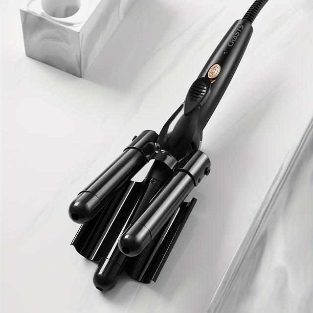 TEMU Curling Iron With Temperature Control, Three-barrel Design For Big Waves And Curls, Water , Black Folding Electric Curler.