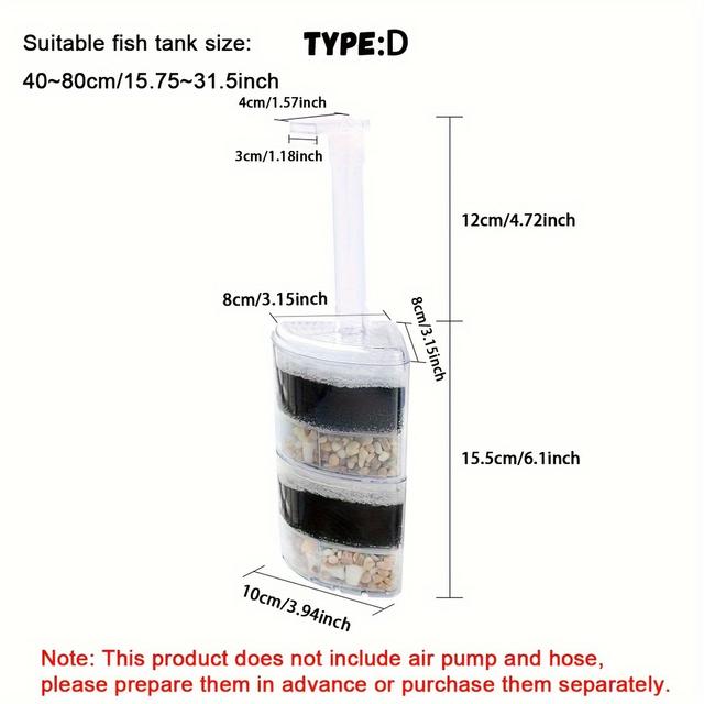 TEMU Biochemical Filter For Fish Tank, Pe Material, Built-in Air Pump, Multi-layer Sponge Filter With Filter Media, Pet Aquarium Entry Kit, Space-saving Design