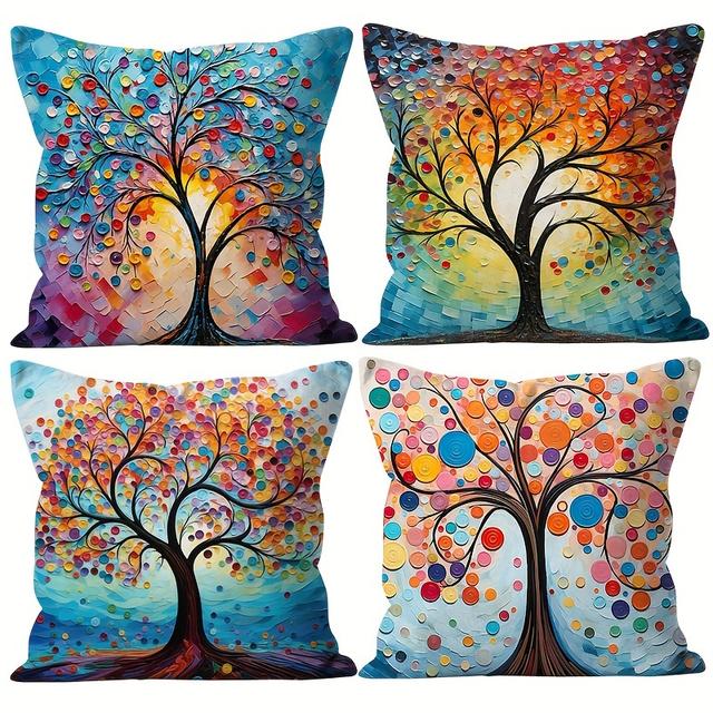 TEMU 4 Stück/Set 3D-Baum-Kissenbezug, 45,7 X 45,7 Cm, Bedruckter Kissenbezug, Geeignet Für Sofa, Bett, Auto, Wohnzimmer, Heimdekoration, Kissenbezug, Ohne Kissenkernbezug