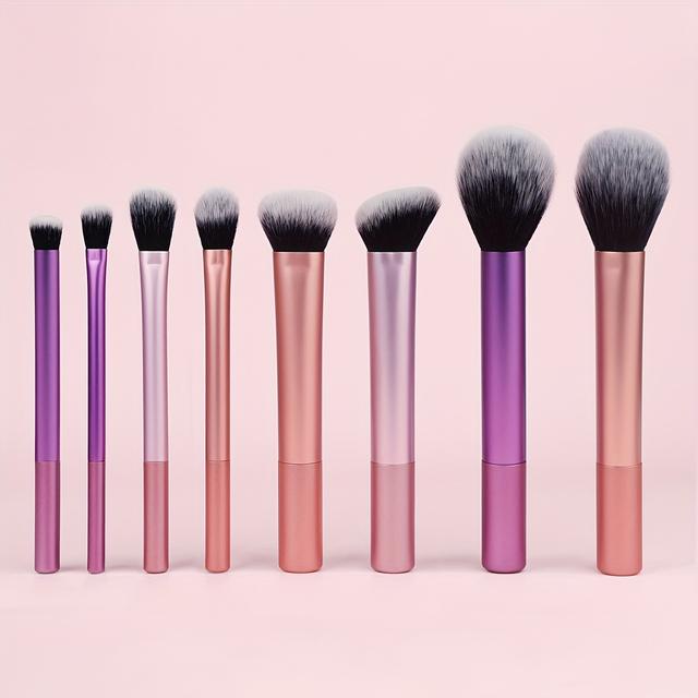 TEMU Professional 8pcs/set Makeup Brush Set Including Powder, Blush, Contour, Eyeshadow, Highlighter Brush For Flawless Makeup Application