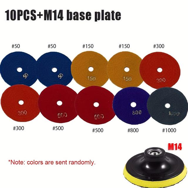 TEMU 3/6/10/14 Stk. 4-Zoll Diamant-Wasserpolierpads 50-1000 Körnung Diamantschleifrad mit M10/M14 Trägerpad für Polieren/Aufbereiten von Marmor, Glas, Granit, Steinfarbe wird Zufällig Gesendet