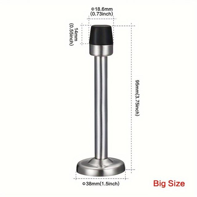 TEMU 1pc Door Stop Wall Mounted (78/95mm 3/3.75 Inch), Stainless Steel Sound Absorbing Door Stops With Screws - For Furniture Decoration, Silvery Tone