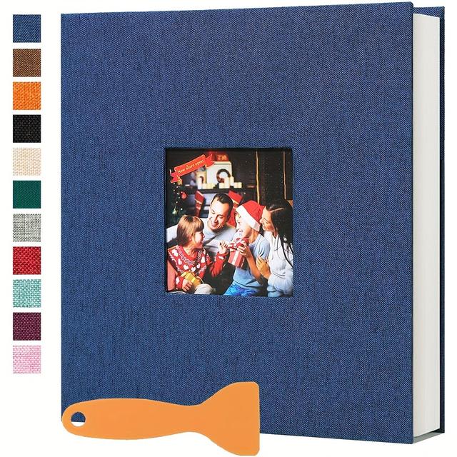 TEMU 1pc Large 16-inch Magnetic Photo Album With Pages & Linen Cover - 40 Blank Pages Diy Book For 3x5, 4x6, 5x7, 8x10 Photos, Picture Collage, Family With Free Scraping