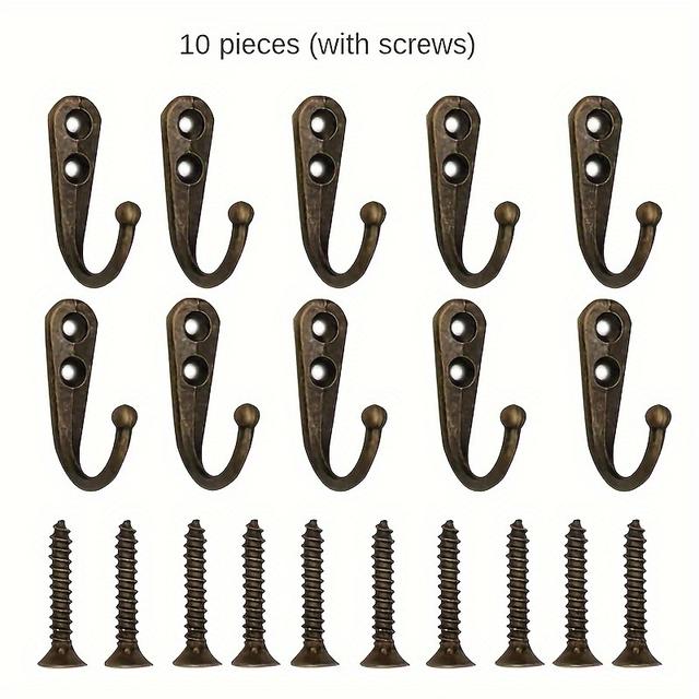 TEMU 10pcs Heavy-duty Vintage Wall Hooks, Suitable For Coats And Bathroom/bedroom Accessories - With Screws And Suction Cups, Aesthetic Room Decor To The Wall