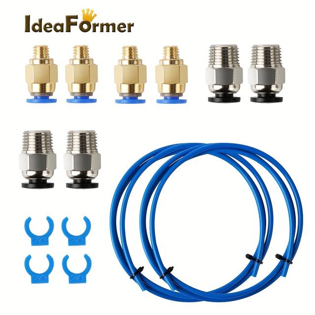 TEMU Ideaformer Pfa Ptfe Tubing 1m Tube Quick Connector Cutter Pneumatic Connector Push 1.75mm Filament Nozzles 3d Printer Additions