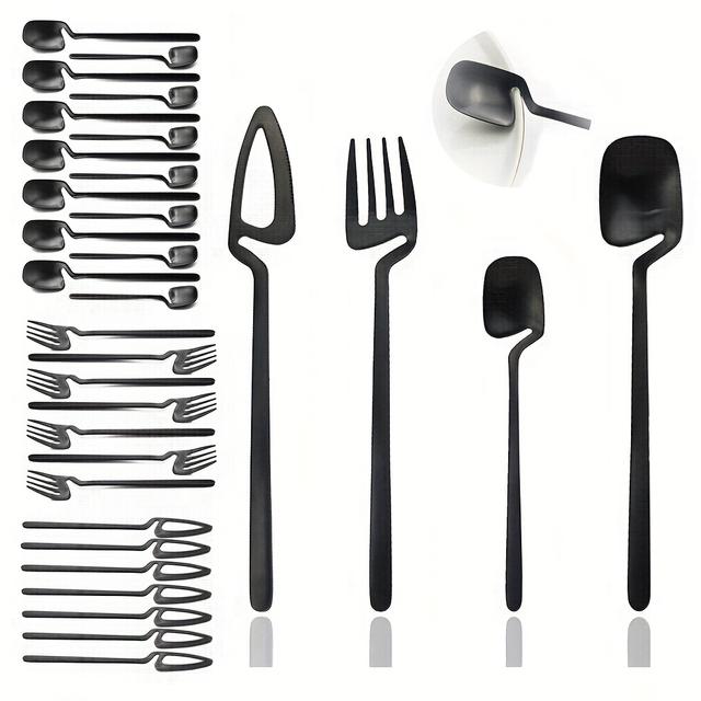 TEMU 32pcs Stainless Steel Cutlery Set For 8 - , Includes Knife, Fork, Spoon & Teaspoon - Dining & Kitchen Use, Kitchen Utensils, Creative Hanging, 304