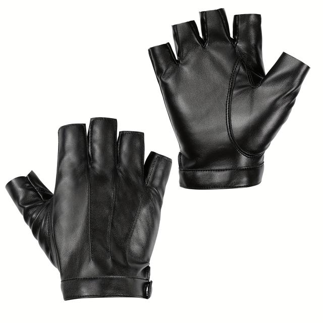 TEMU Fingerless Driving Gloves Pu Faux Leather Outdoor Sport Halloween Cosplay Costume Half Finger Glove For Men Women Teen