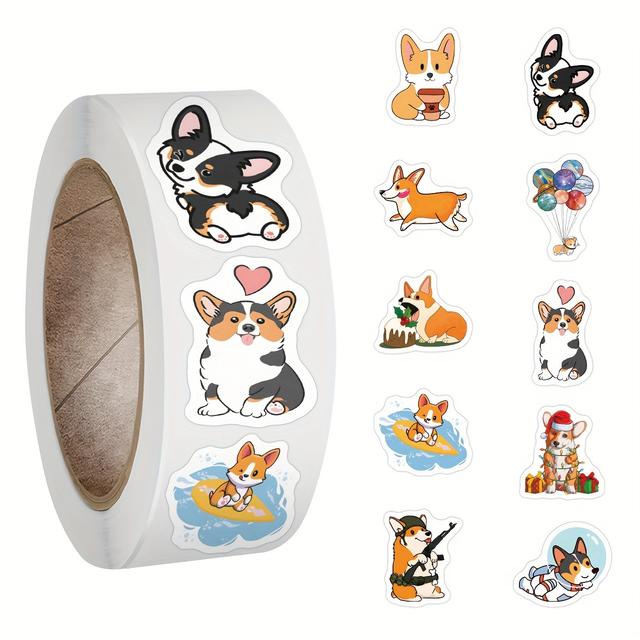 TEMU 500 stuks Corgi Stickers Rol, Schattige Corgi Stickers voor Waterfles, Laptop, Telefoon, Skateboard, Scrapbooking Decoratie