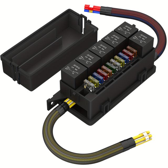 TEMU 11-way Relay Box, Equipped With 40a 12v 4-pin Relay X6, With Plug-in X11, Pre-wired Fuse Box, Trailer Relay Box