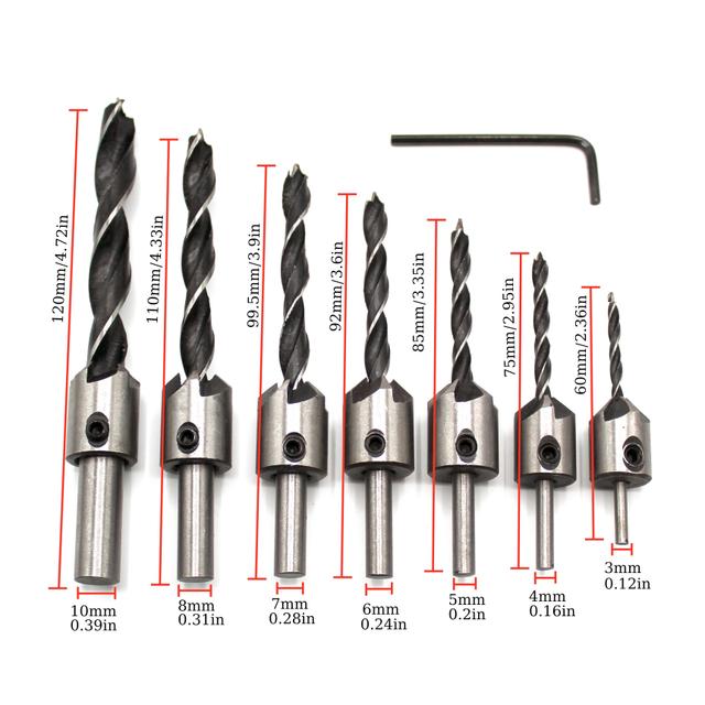 TEMU 7-piece High Countersink Drill Bit Set - Hss Chamfer Reaming Bits For Screw Holes, Woodworking, 3mm-10mm Sizes