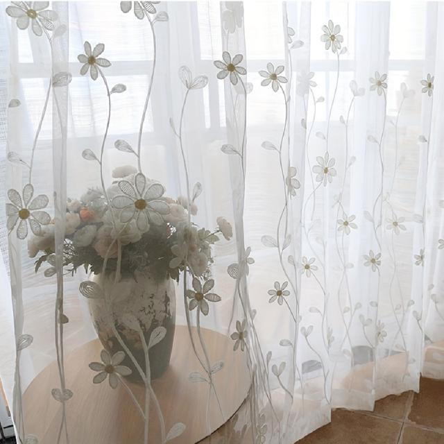 TEMU White Luxury Sheer Curtain Panel With Floral Embroidery, Suitable For Dining And Living Rooms, As Well As Bedroom Sliding Glass Doors