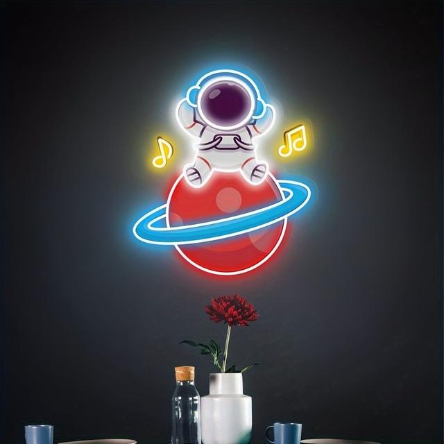 TEMU 1pc Music Astronaut Neon Sign Light, Home Wall Decor, Usb Powered Neon Sign Led Light, For Game Room, Party, Art Store Decor, Gift For , Family