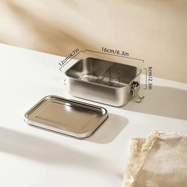 TEMU Stainless Steel Lunch Box With Lid Sus304, Partitioned Layer Travel Sealed Bento Box Student Lunch Container With Cover Outdoor Storage Box