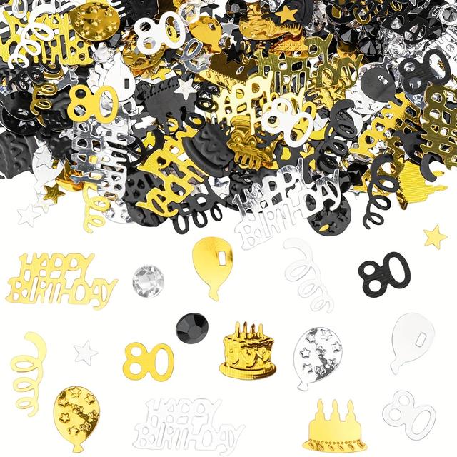 TEMU 600pcs Princess Theme Birthday Confetti Set, Golden & Black Plastic Party Decorations For 21st, 30th, 40th, 50th, 60th, 70th, 80th Celebrations, Table For Women And Men