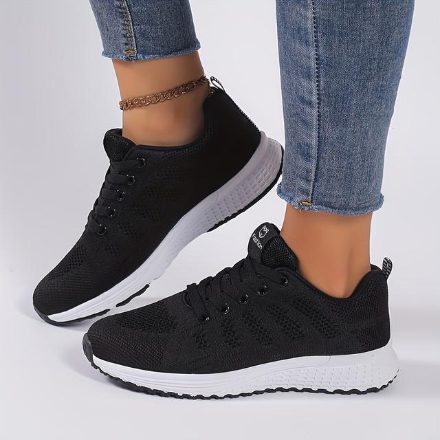 TEMU Casual Running Shoes, Flying Woven Casual Walking Shoes, Lightweight Platform Flat Shoes For