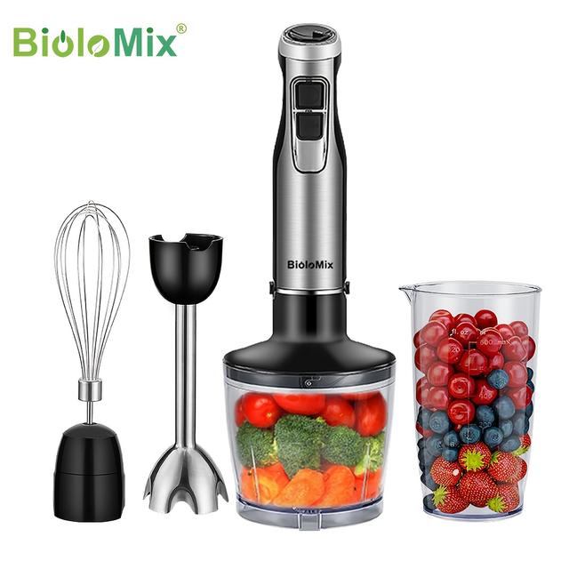 TEMU Biolomix 4-in-1 High Power 1200W Stabmixer inklusive Zerkleinerer und Smoothie-Becher, Edelstahl-Eisblätter, EU-Stecker