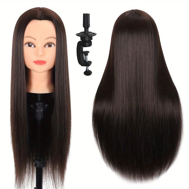 TEMU Opini Professional Mannequin Head With Long Straight Hair - Adjustable Clamp Stand Included, Ideal For Braiding, Cutting & Styling Practice, Cosmetology Training Doll Head