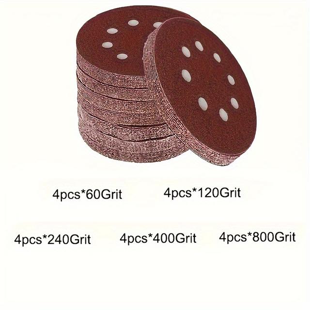 TEMU 20/50pcs Of 5 Sets Of 8-hole Sanding Discs - Grit Sizes 60/80/120/150/180/240/320/400/600 - Perfect For Random Orbit !