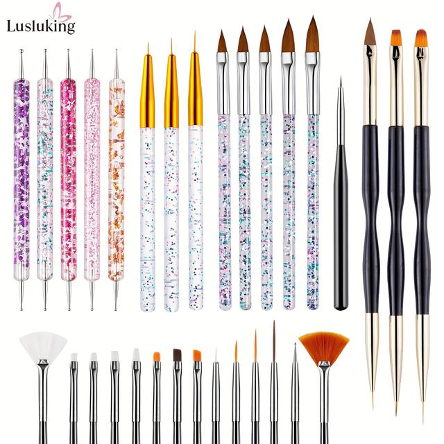TEMU 31pcs/set,nail Art Brush Set Light Relax Color Drawing Line Drawing Flower Halo Dyeing Nail Art Tools Set