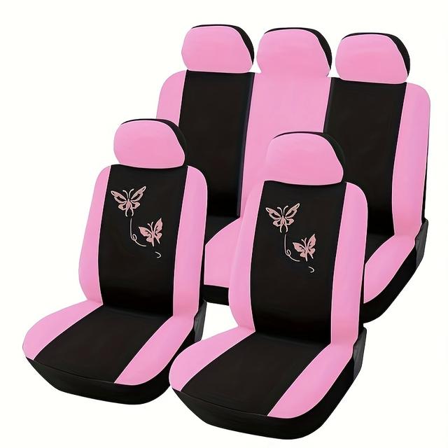 TEMU Embroidered Pink Car Seat Cover For 5 Seats (universal Fit)