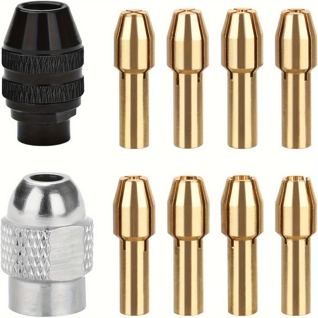 TEMU 10pcs Drill Chuck Collet Set For Rotary Tools - , 1/32" To 1/8" Sizes, Brass, Compatible With Dremel & More