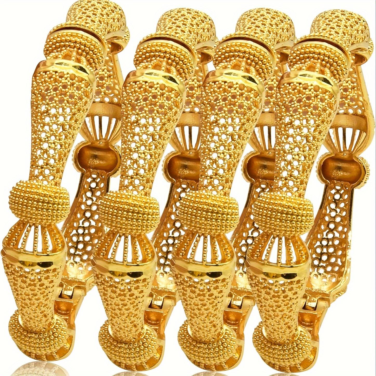 TEMU 4pcs Dubai Women's Golden Bracelet India Africa Wedding Bracelet 18k Golden Plated Bridal Jewelry