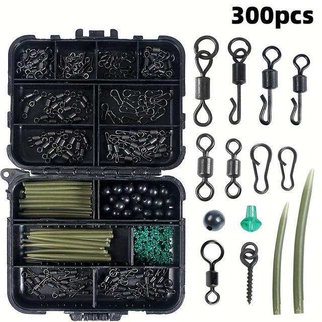 TEMU 300pcs/set Of Carp Fishing Additions, Including Fish Hooks And Pendants, Multifunctional Fishing Hooks In A Portable Box