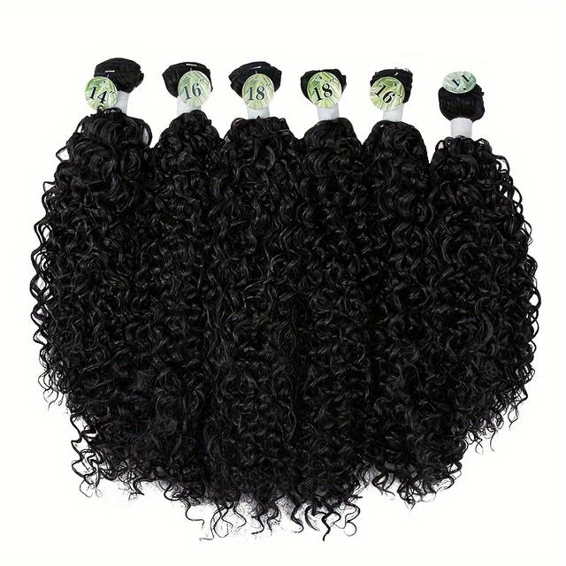 TEMU 6 Conjuntos de Extensões de Cabelo Sintético Encaracolado e Ondulado para Mulheres, Resistente ao