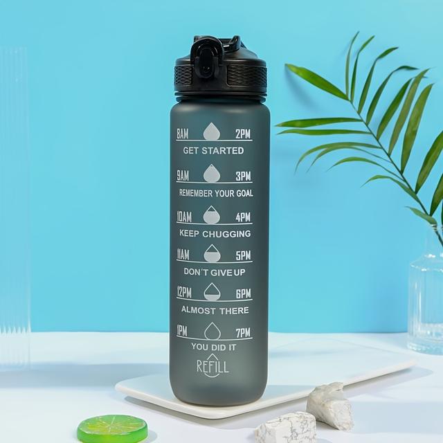 TEMU Stylish Minimalist Plastic Sports Water Bottle With A Gradient Color, Featuring A Straw And A Frosted Finish, Perfect For Students And Outdoor Activities, With A Capacity Of 32oz.