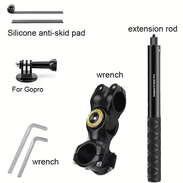 TEMU Soporte de manillar para bicicleta/motocicleta con en tercera persona, accesorio invisible de un solo pie compatible con cámaras Gopro